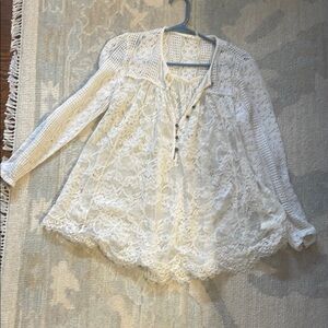 Anthropologie White Lace Sheer Top